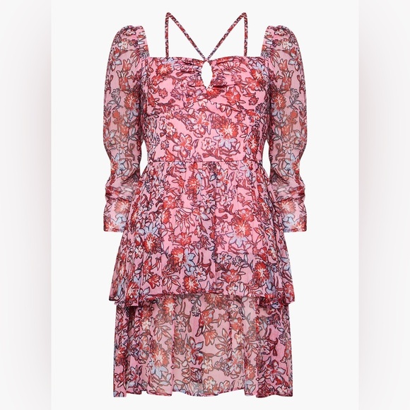 French Connection Fotini Recycled Hallie Tiered Mini Dress in Sea Pink Size 6 US - Picture 11 of 11